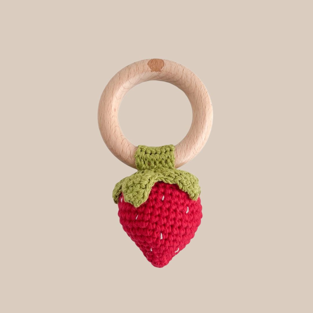 Strawberry Baby Teether with Rattle Toy & Cotton Crochet