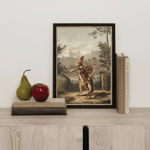 Traveling Rabbit Framed Antique Art 1