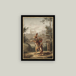 Traveling Rabbit Framed Antique Art