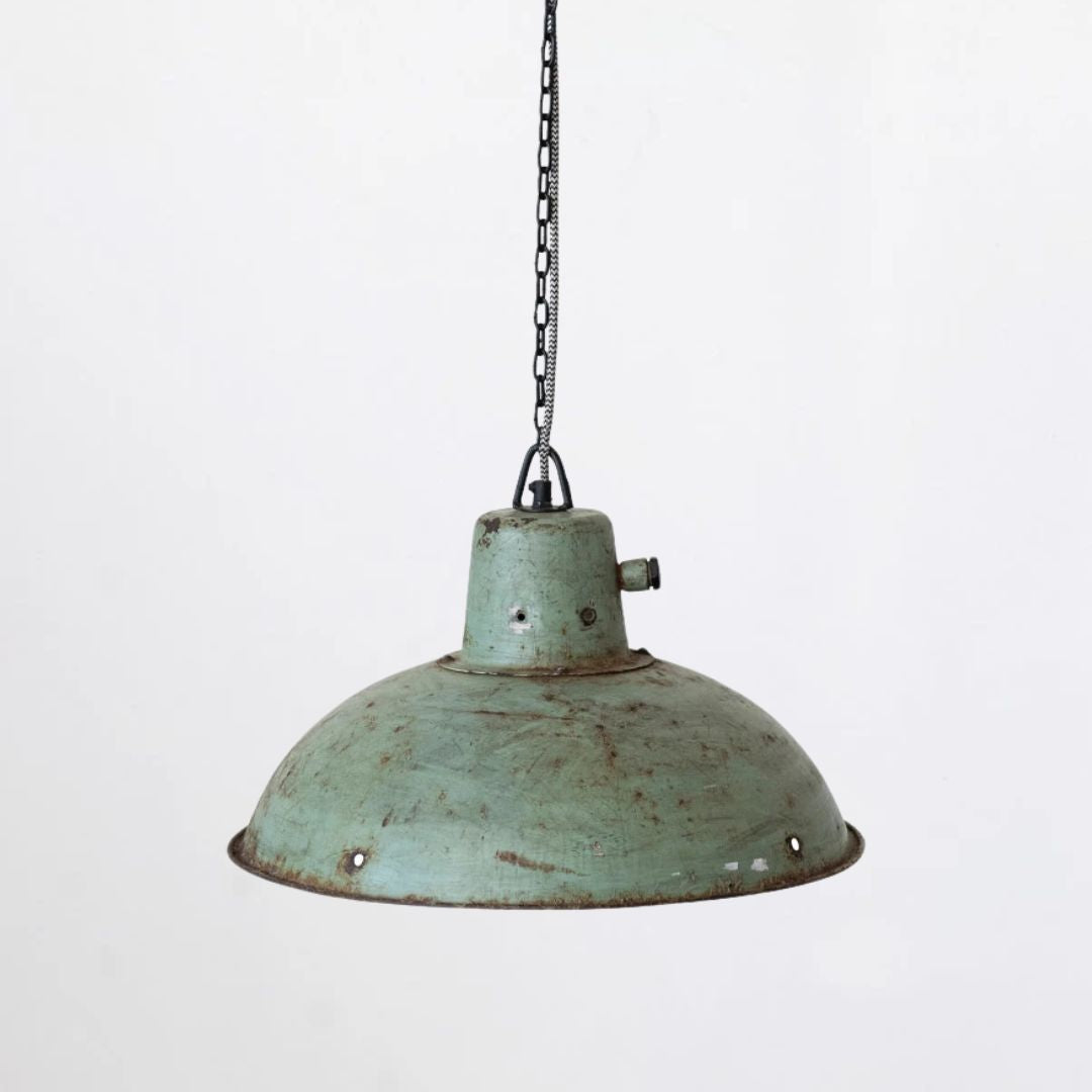 Metal Pendant Light - Vintage Distressed Aqua Finish