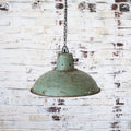 Metal Pendant Light - Vintage Distressed Aqua Finish