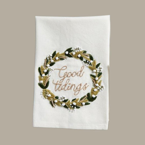 White Christmas Velvet Appliqué Towel - Wreath Style