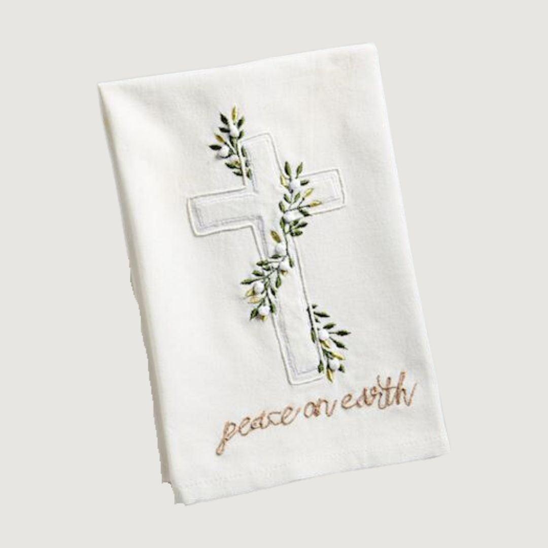 White Christmas Velvet Appliqué Towel - Cross Style