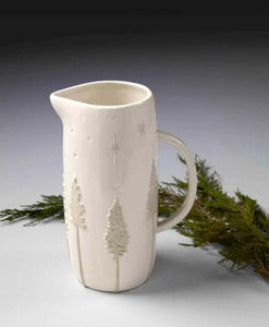 White Stoneware Xmas Pitcher