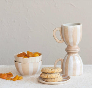 White & Tan Stripe Stoneware Collection