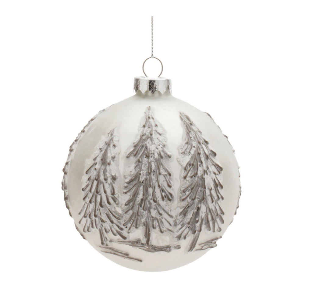 White Tree Ball Glass Ornament