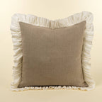 24x24 Velvet Ruffle Linen Pillow, Ivory