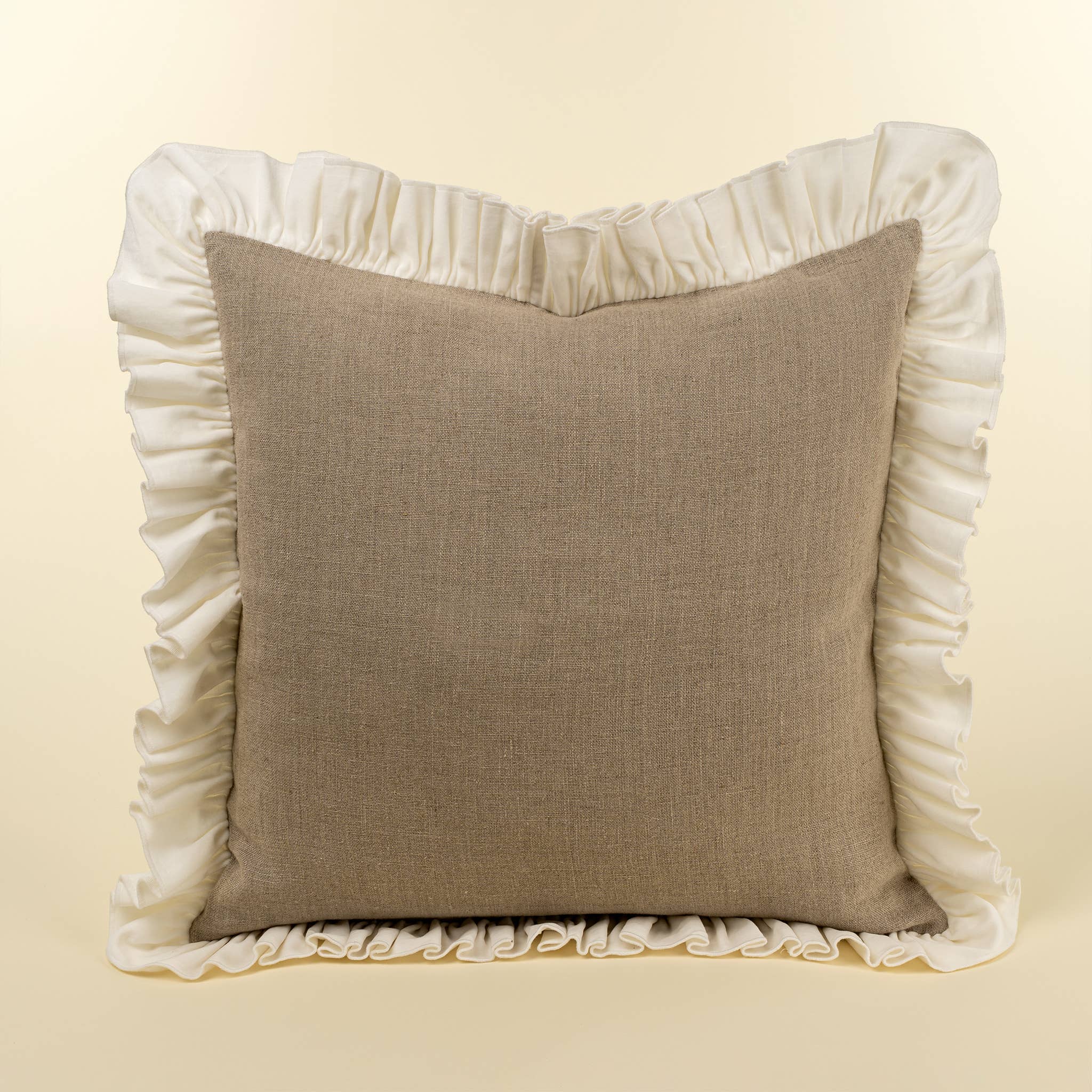 24x24 Velvet Ruffle Linen Pillow, Ivory
