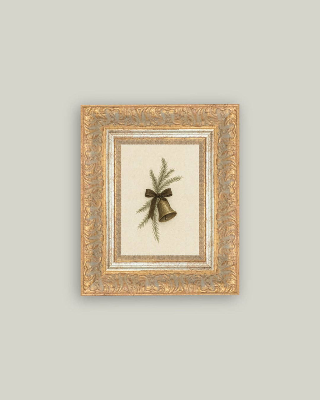 Bell with Pine Framed Antique Art