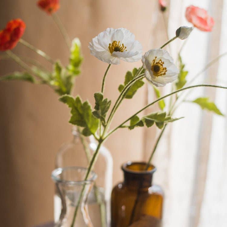 Silk Common Poppy Stem 22"