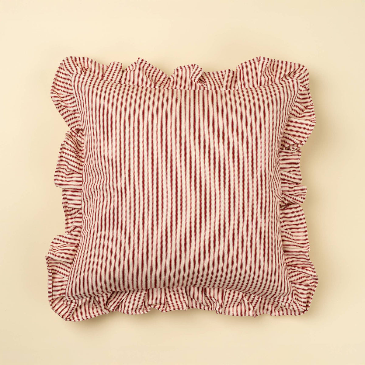 20x20 Red Ticking Ruffle Pillow
