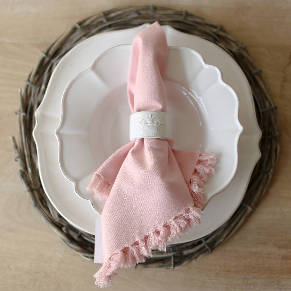 Fringe Napkin   Light Pink