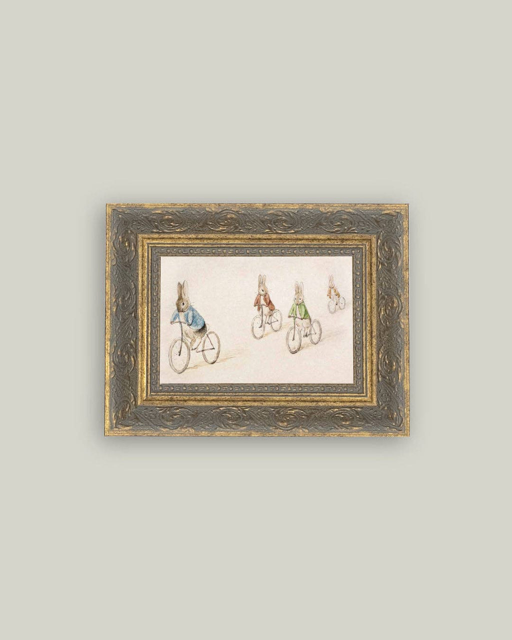 Biking Bunnies Framed Antique Art - 16" x 12"