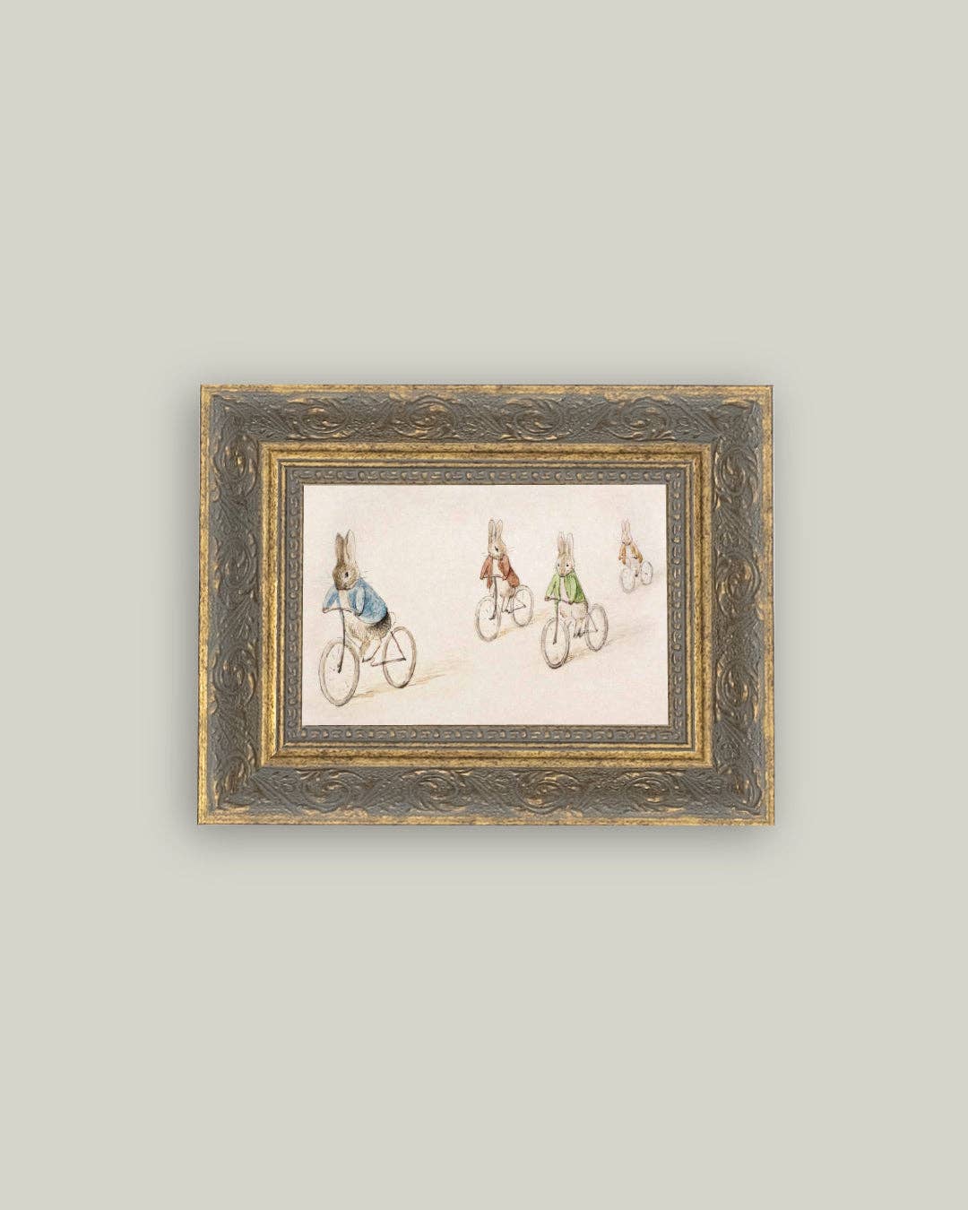 Biking Bunnies Framed Antique Art - 16" x 12"