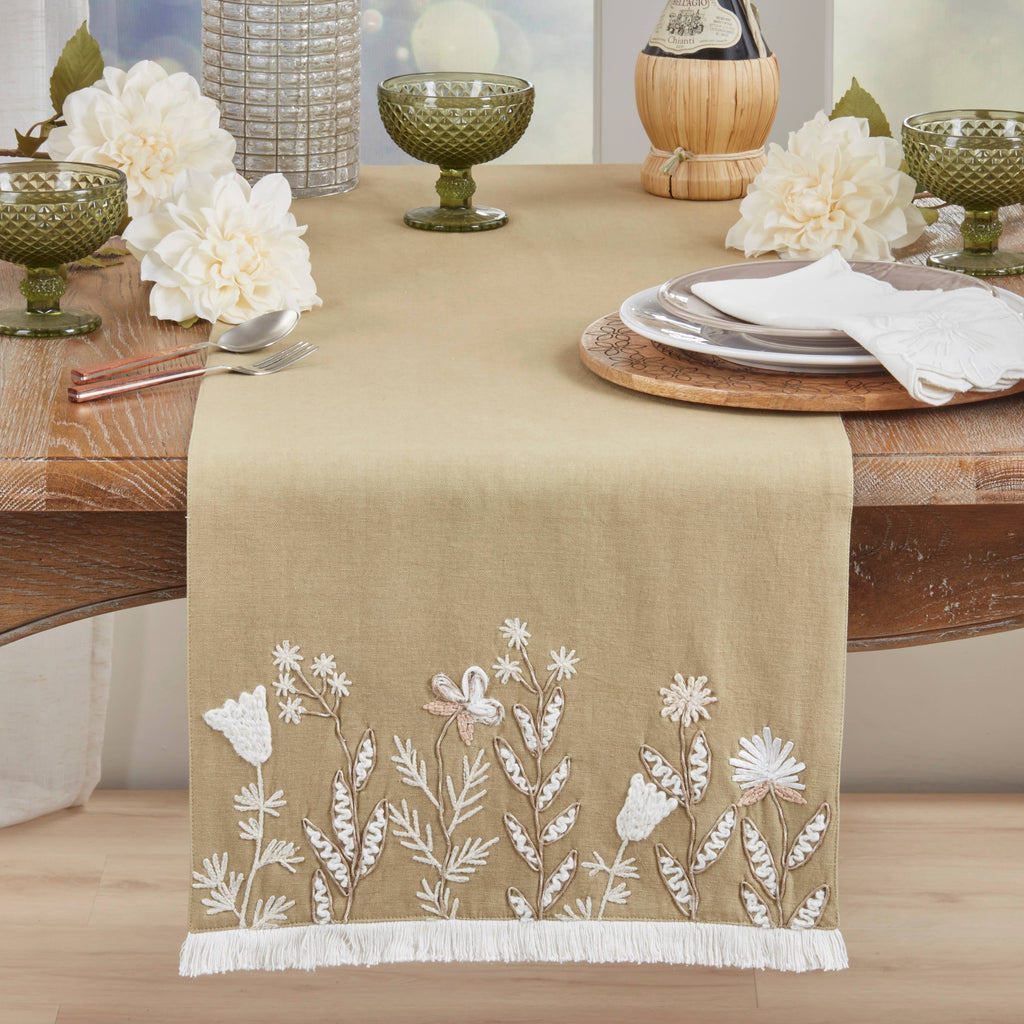 Embroidered Meadow Decorative Table Runner