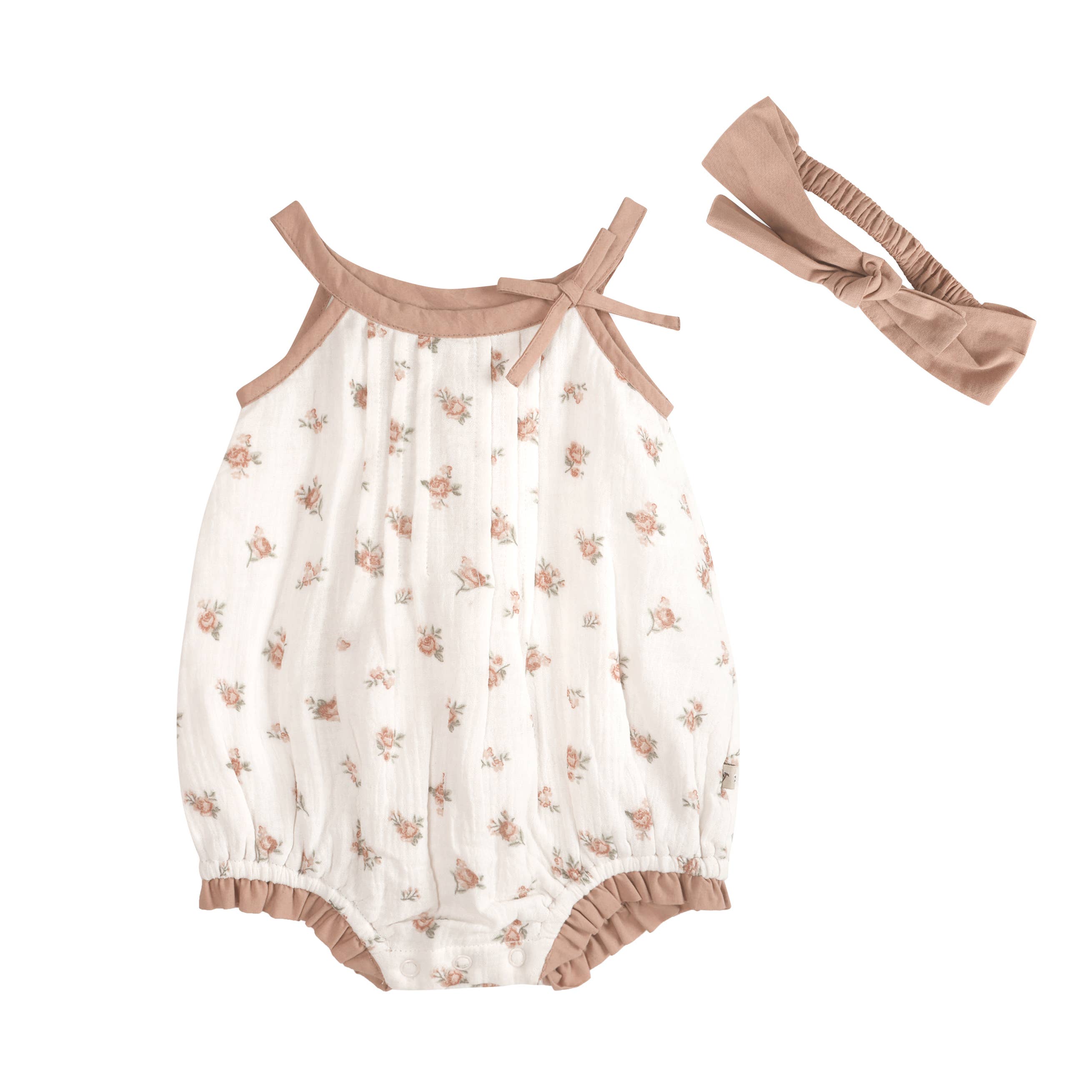 Tea Rose Floral Baby Romper + Headband