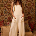 Adjustable Straps Jumpsuit With Pockets - Cream