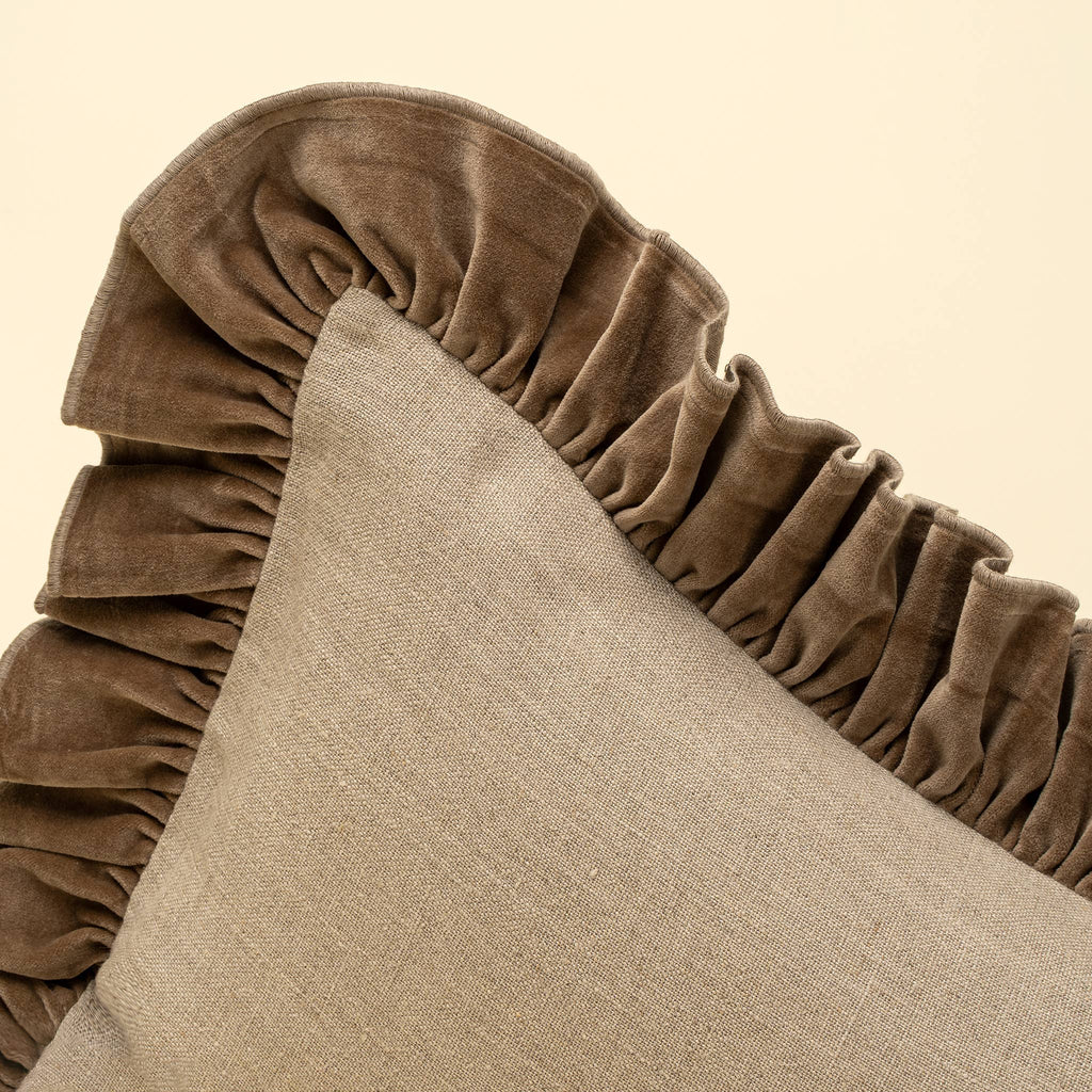 15x42 Velvet Ruffle Linen Pillow, Chocolate