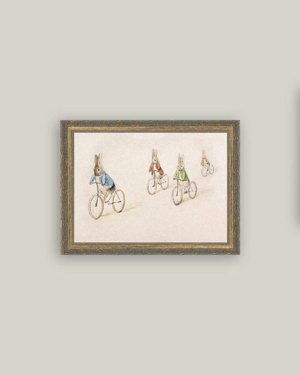 Biking Bunnies Framed Antique Art - 16" x 12"