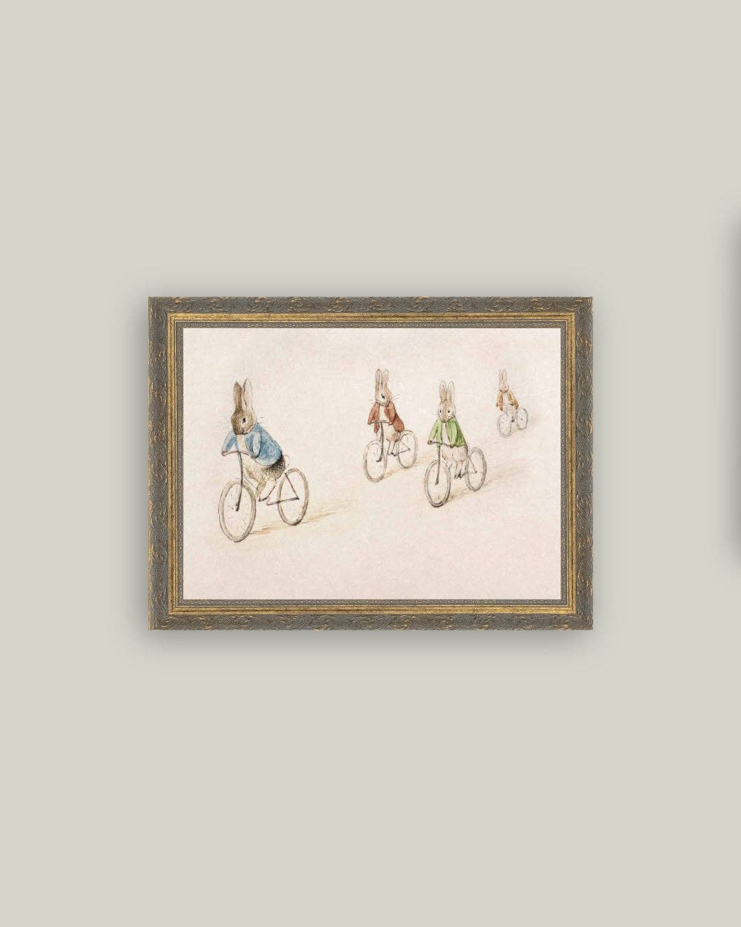 Biking Bunnies Framed Antique Art - 16" x 12"