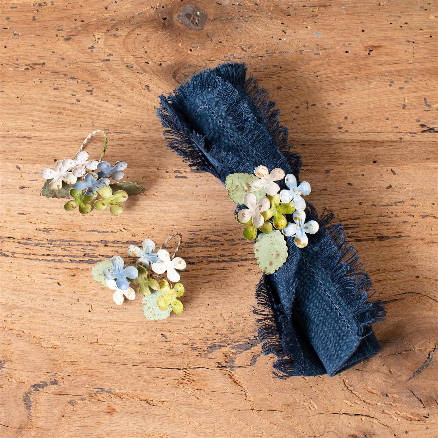 Dainty Metal Hydrangea Napkin Rings