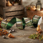 Green Ribbon w/ Brown Plaid 10yd