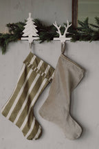 Block Print Stripe Stocking, Olive