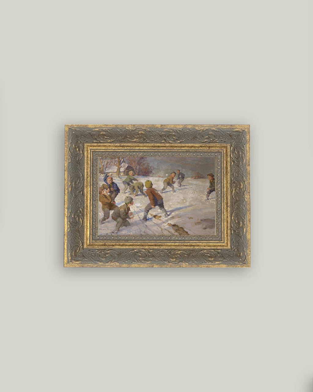 The Snowball Fight Framed Antique Art