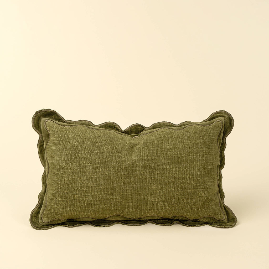 21x12 Velvet Scallop Pillow -Moss