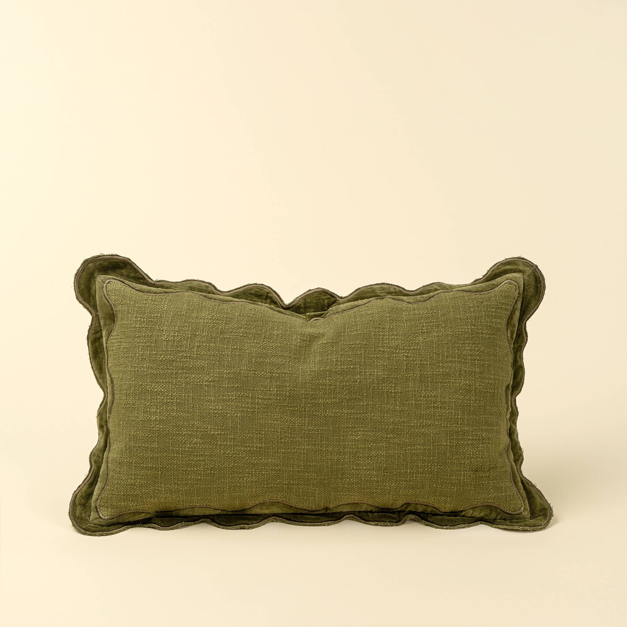 21x12 Velvet Scallop Pillow -Moss