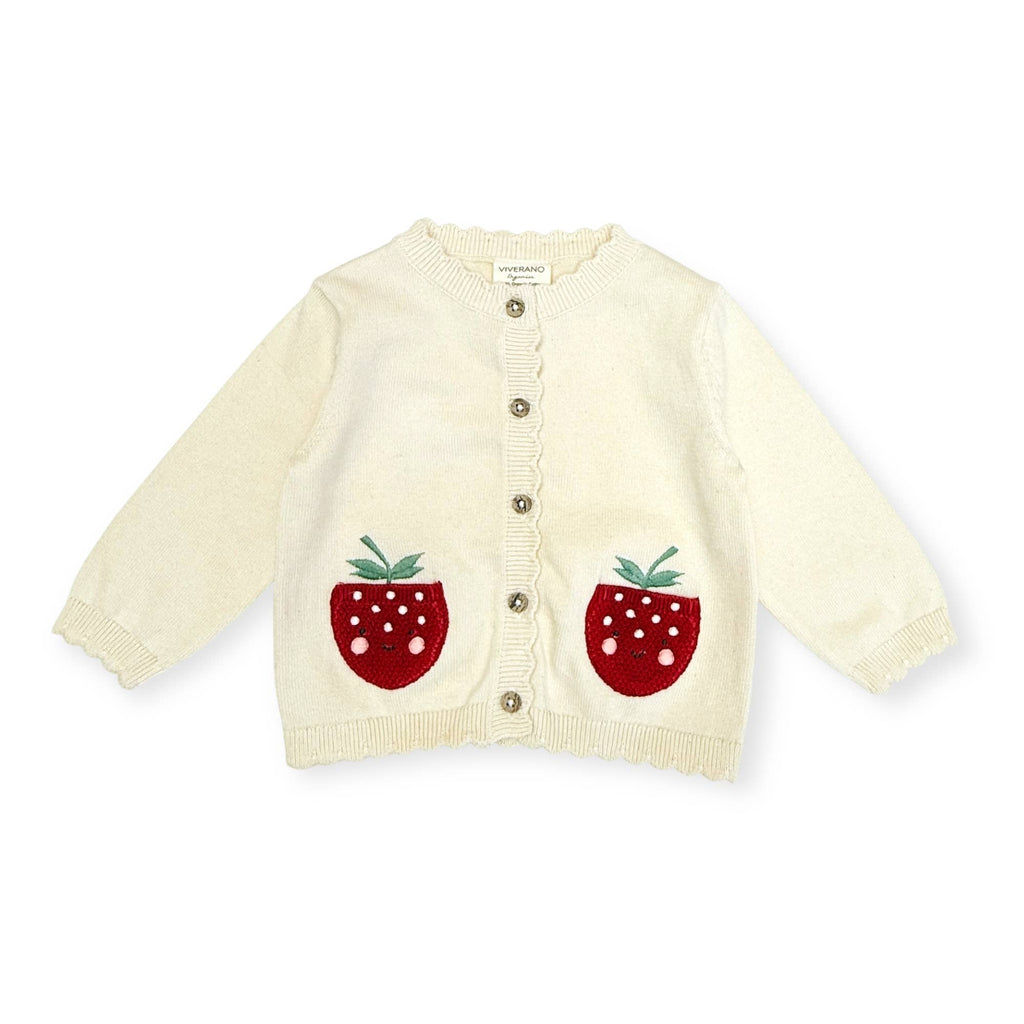 Strawberry Embroidered Pocket Baby Cardigan