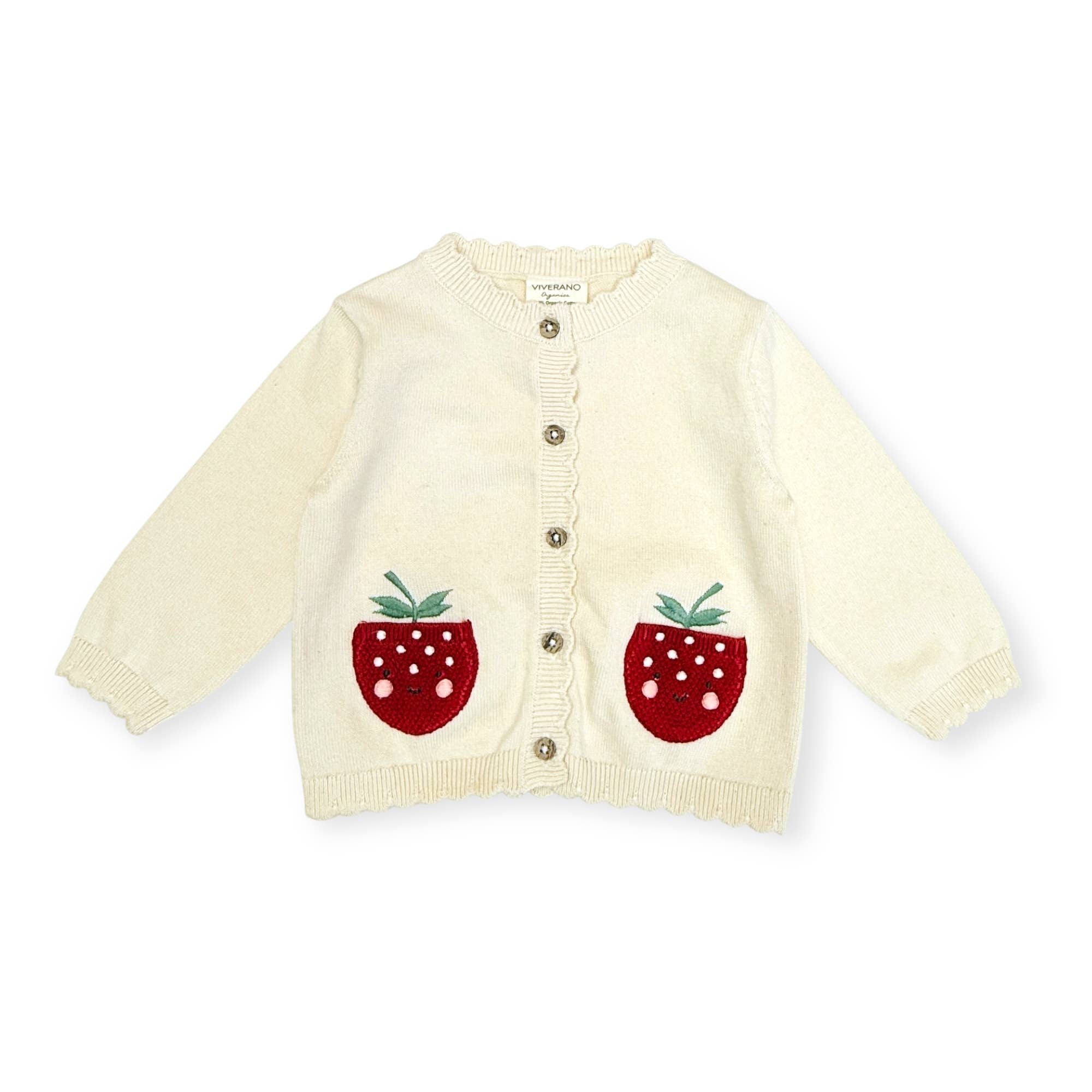 Strawberry Embroidered Pocket Baby Cardigan