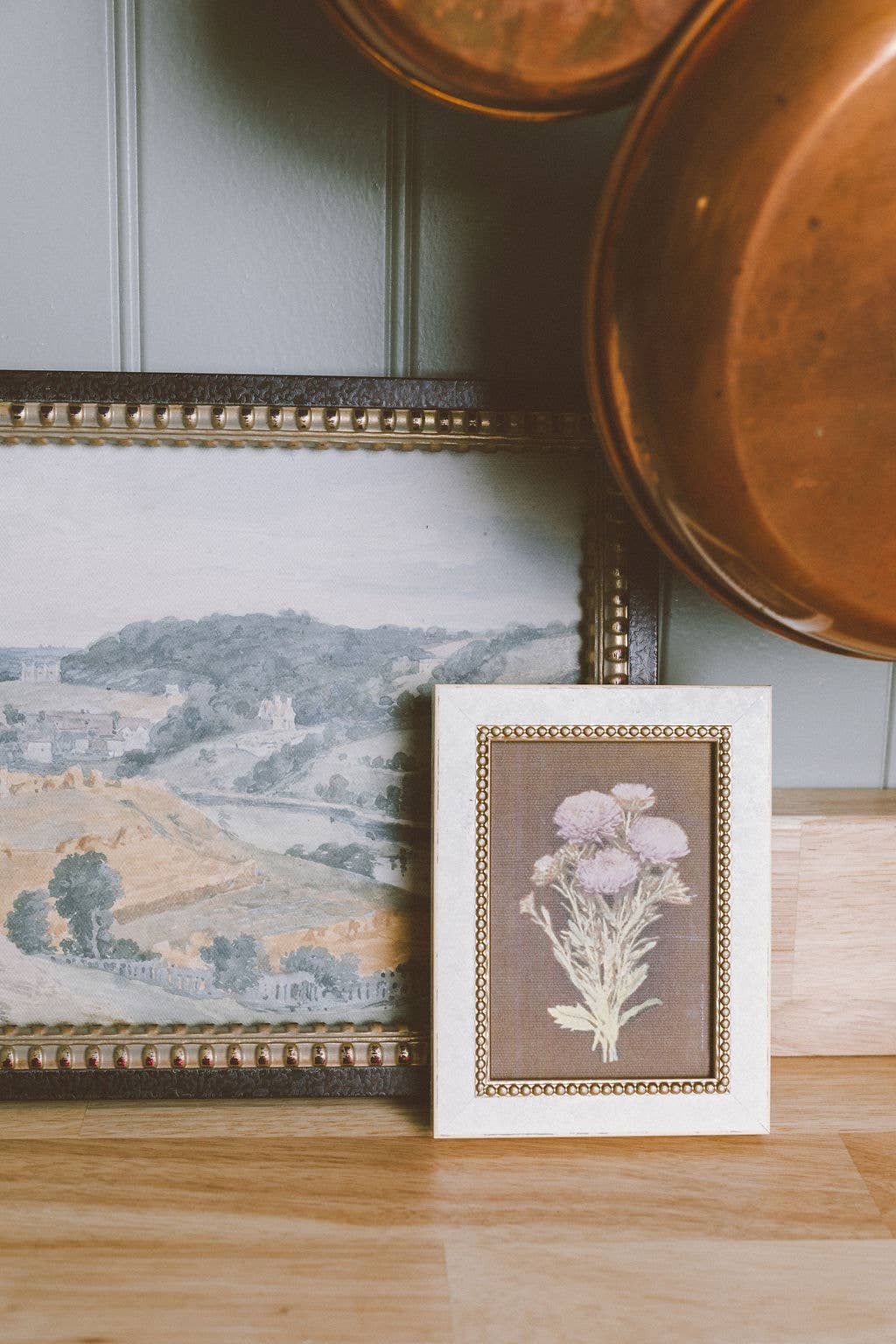 Lilac Dahlia on Brown Framed Antique Art