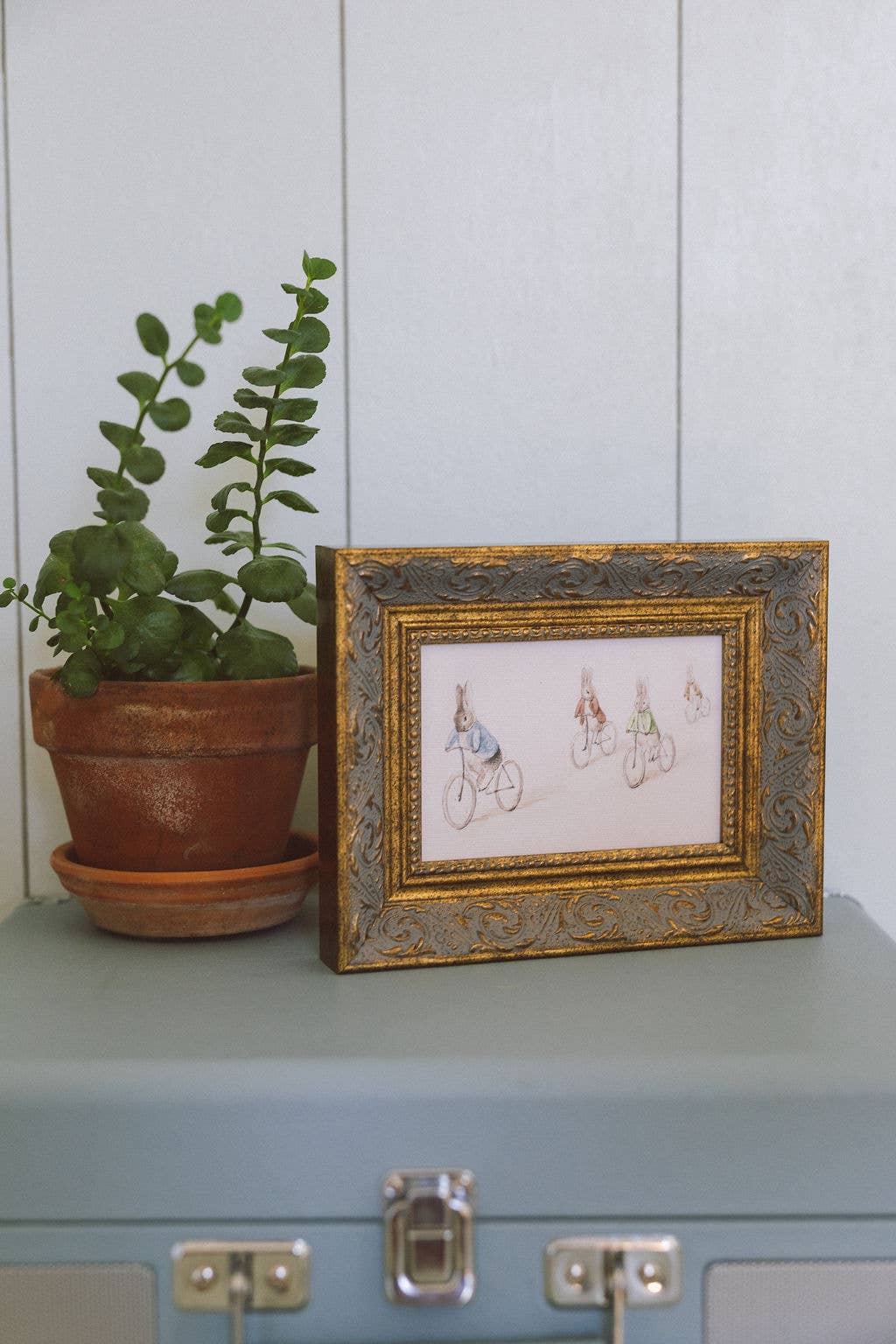 Biking Bunnies Framed Antique Art - 16" x 12"