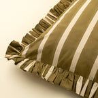 20x20 Block Print Stripe Ruffle Pillow, Olive