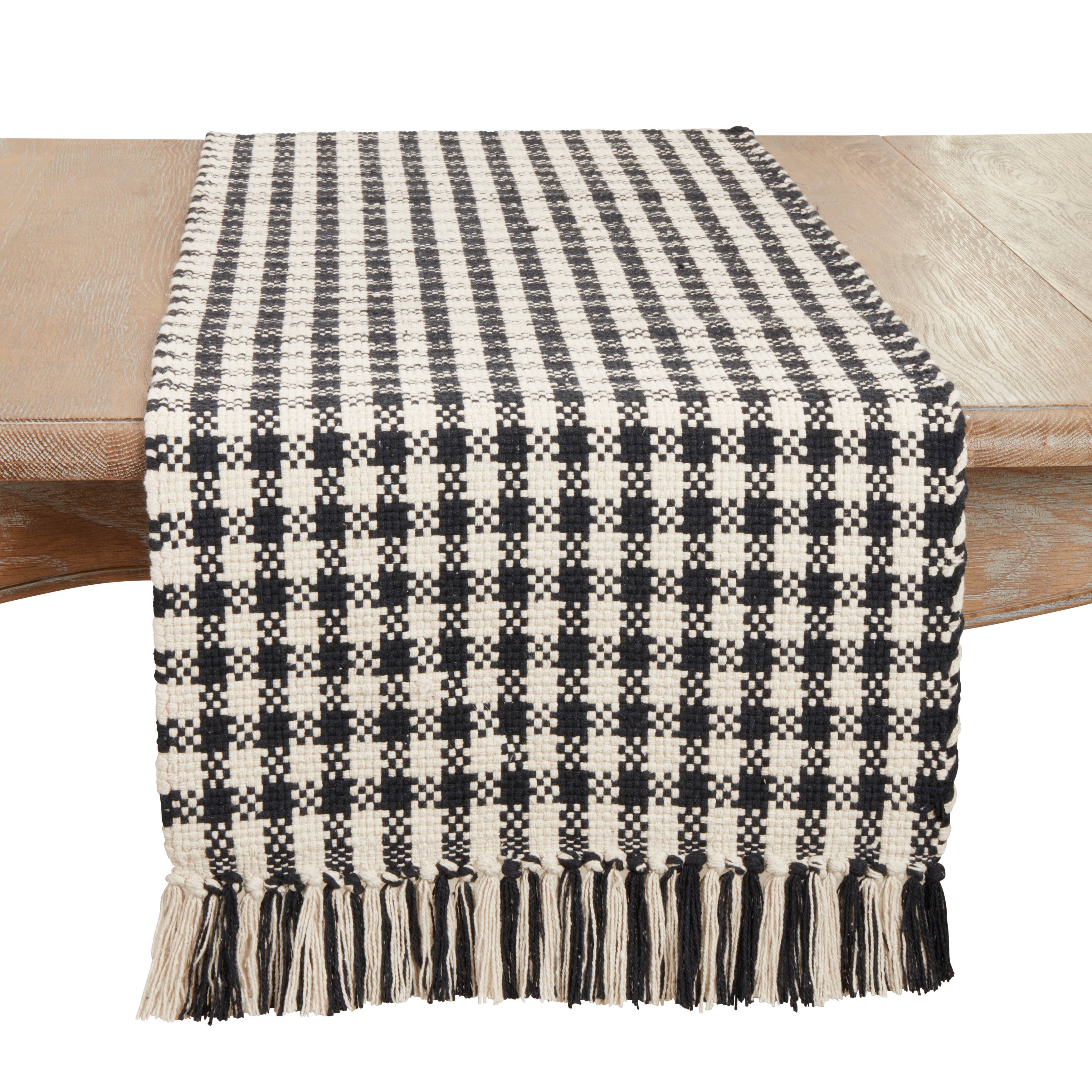 Classic Houndstooth Fringe Table Runner