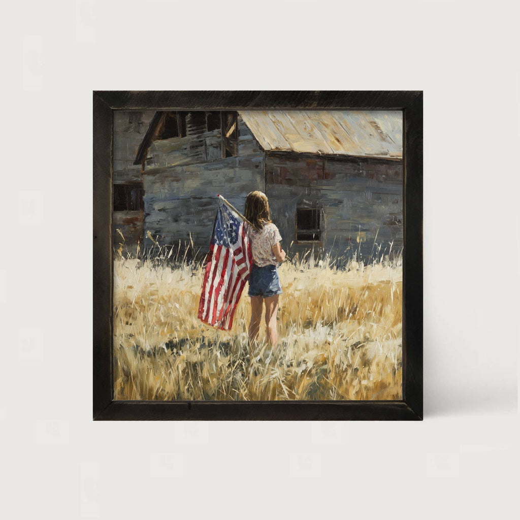 Child With Flag - Girl at Barn