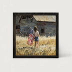Child With Flag - Girl at Barn
