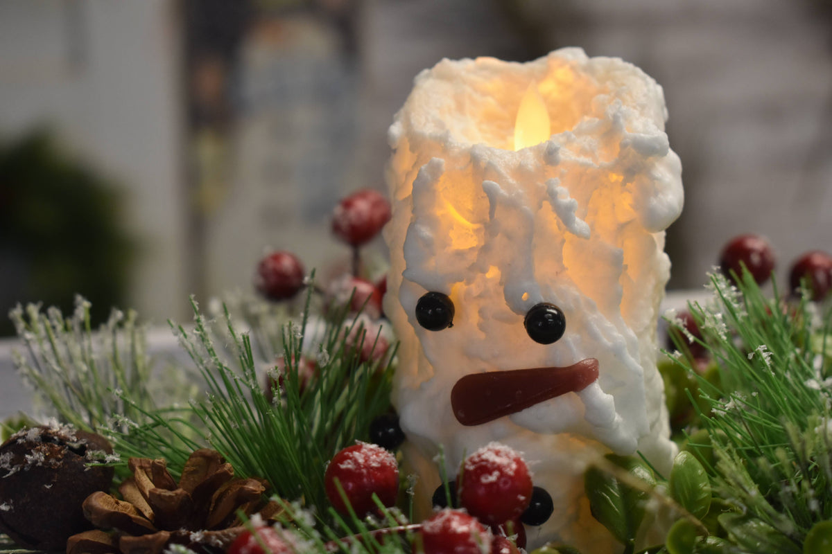 Snowman Votive Moving Flame LED Candle