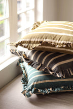 20x20 Block Print Stripe Ruffle Pillow, Charcoal