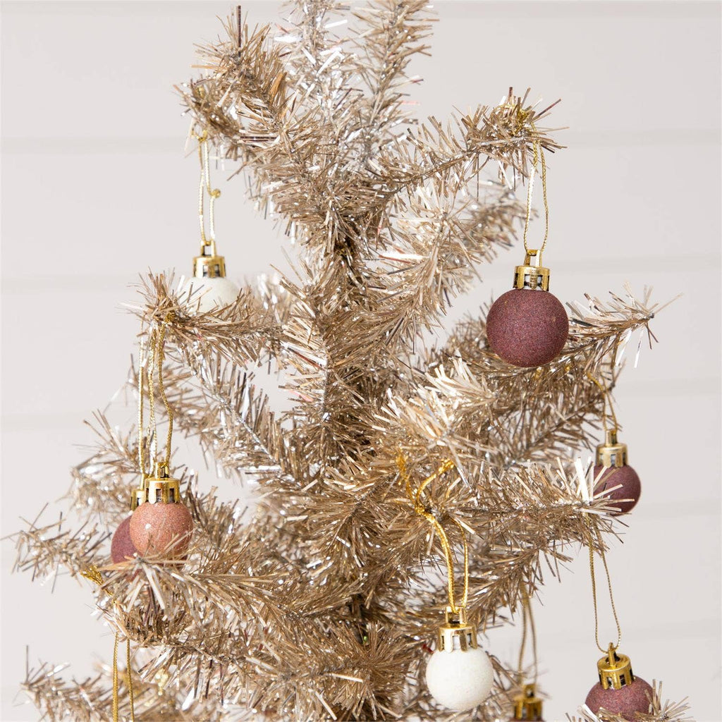 Med Champagne Tinsel Tree W/ Orn.