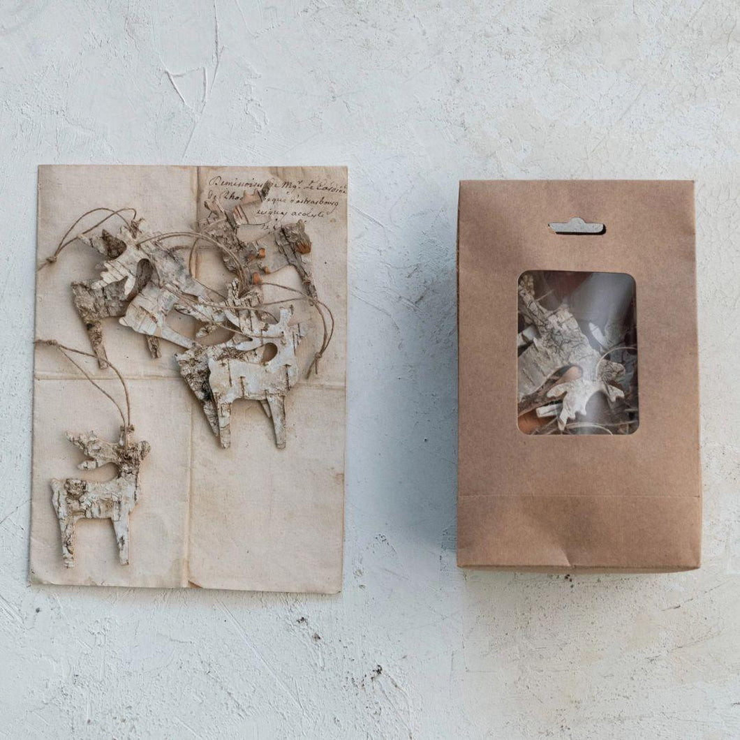 Birch Bark Deer Shaped Ornaments in Kraft Bag - Approximately 15 Pieces