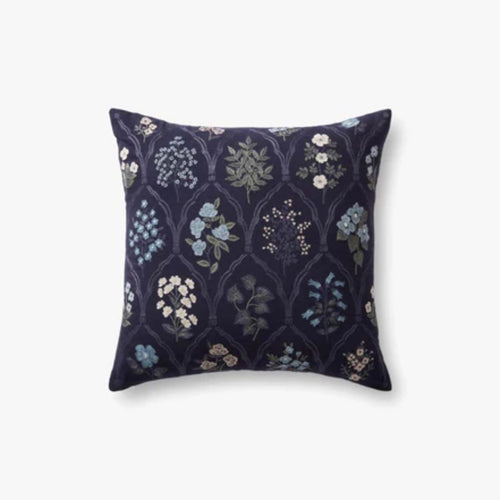 Blue floral crosshatch pillow 18x18
