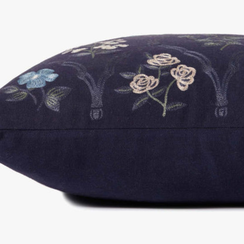 Blue floral crosshatch pillow - 18x18"