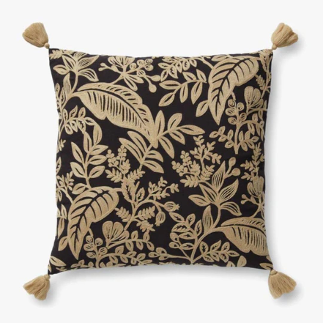 Botanical Black & Tan Throw Pillow - 22x22"