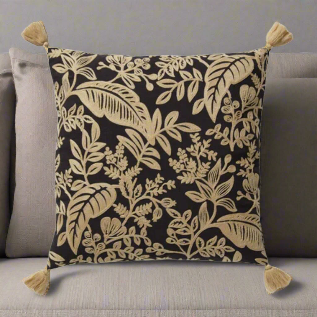 Botanical Black & Tan Throw Pillow - 22x22