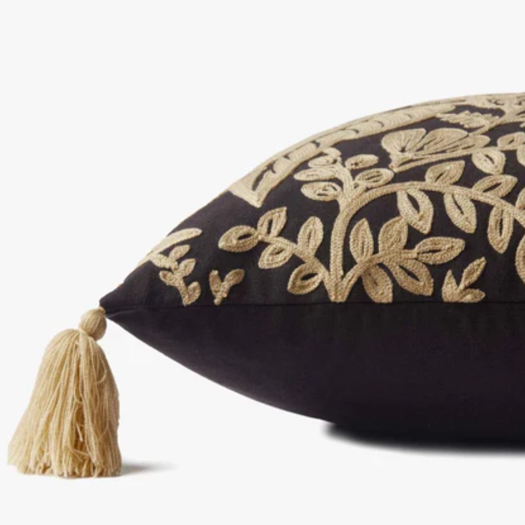 Botanical Black & Tan Throw Pillow - 22x22"