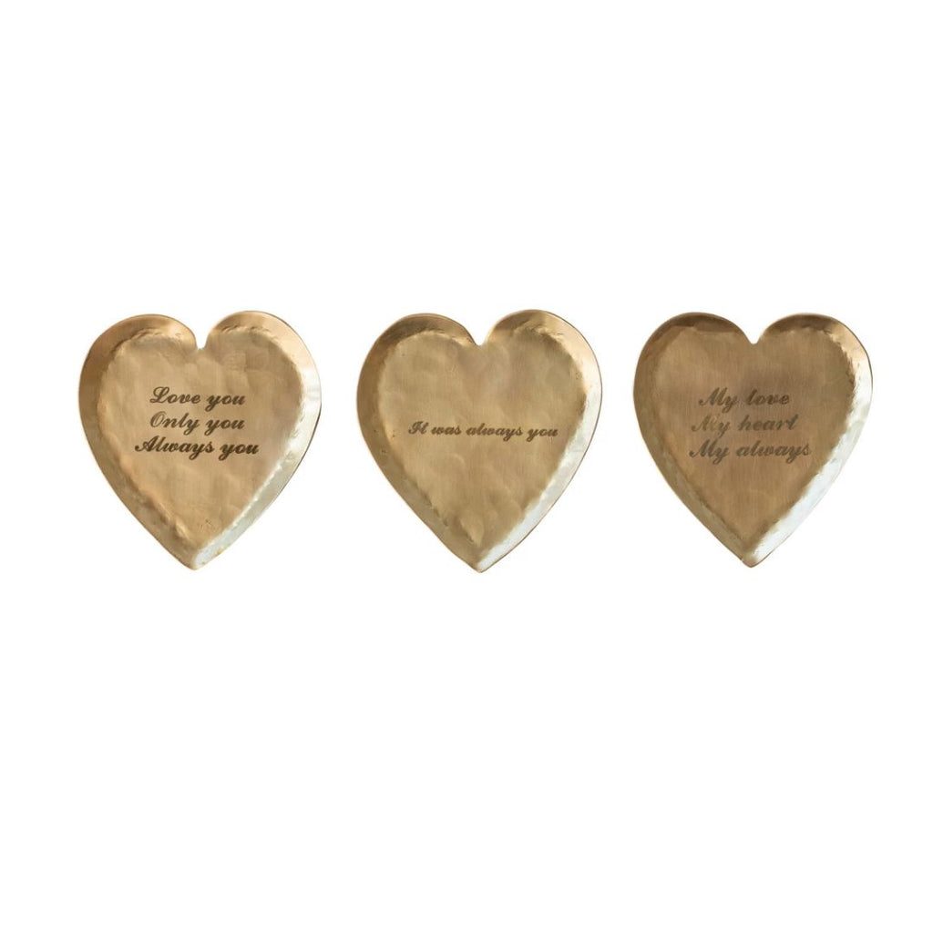 Decorative Brass Heart Shaped Dish with Etched Sayings - 3 Styles