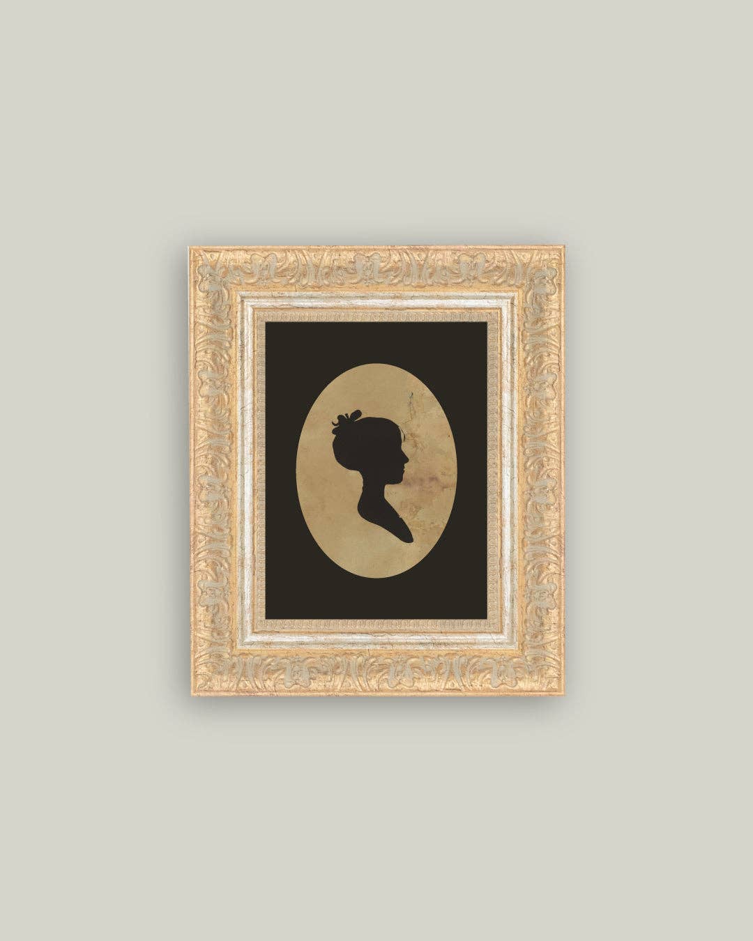 Silhouette of Woman Facing Left Framed Antique Art