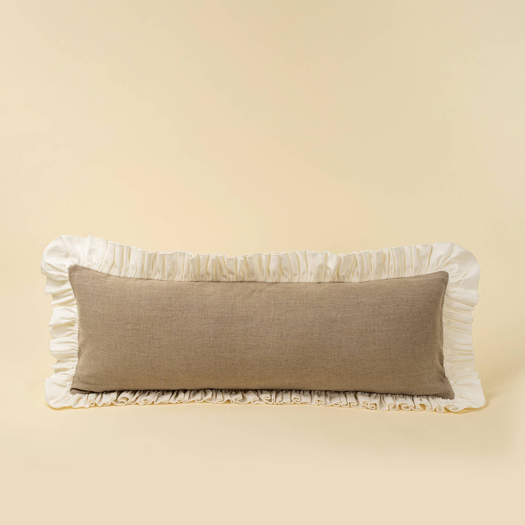 15x42 Velvet Ruffle Linen Pillow, Ivory